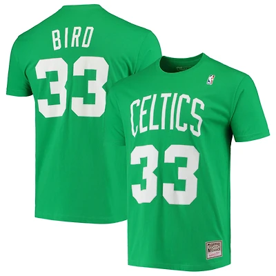 Men's Mitchell & Ness Larry Bird Kelly Green Boston Celtics Hardwood Classics Stitch Name & Number T-Shirt