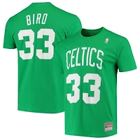 Men's Mitchell & Ness Larry Bird Kelly Green Boston Celtics Hardwood Classics Stitch Name & Number T-Shirt
