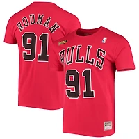 Men's Mitchell & Ness Dennis Rodman Red Chicago Bulls Hardwood Classics Stitch Name & Number T-Shirt