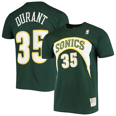 Men's Mitchell & Ness Kevin Durant Green Seattle SuperSonics Hardwood Classics Stitch Name & Number T-Shirt