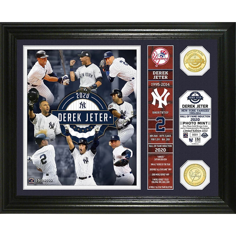 Highland Mint Derek Jeter New York Yankees 2020 Hall of Fame Induction 13'' x 16'' Banner Bronze Coin Photo Mint