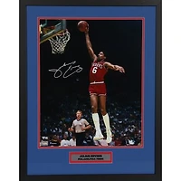 Julius Erving Philadelphia 76ers Framed Autographed 16" x 20" Dunking in Red Jersey Photograph with Nameplate