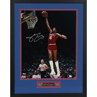 Julius Erving Philadelphia 76ers Framed Autographed 16" x 20" Dunking in Red Jersey Photograph with Nameplate