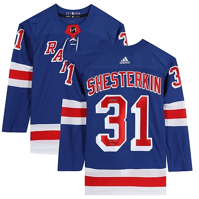 Igor Shesterkin New York Rangers Autographed Blue Adidas Authentic Jersey with "NHL Debut 1/7/20" Inscription