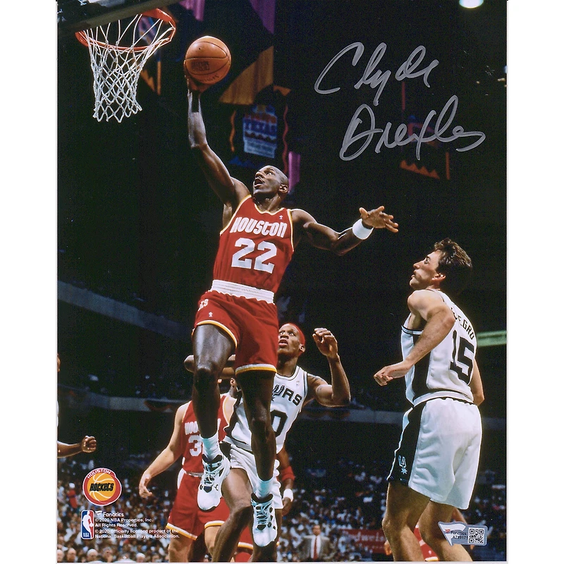 Clyde Drexler Houston Rockets Autographed 8" x 10" Dunking Photograph