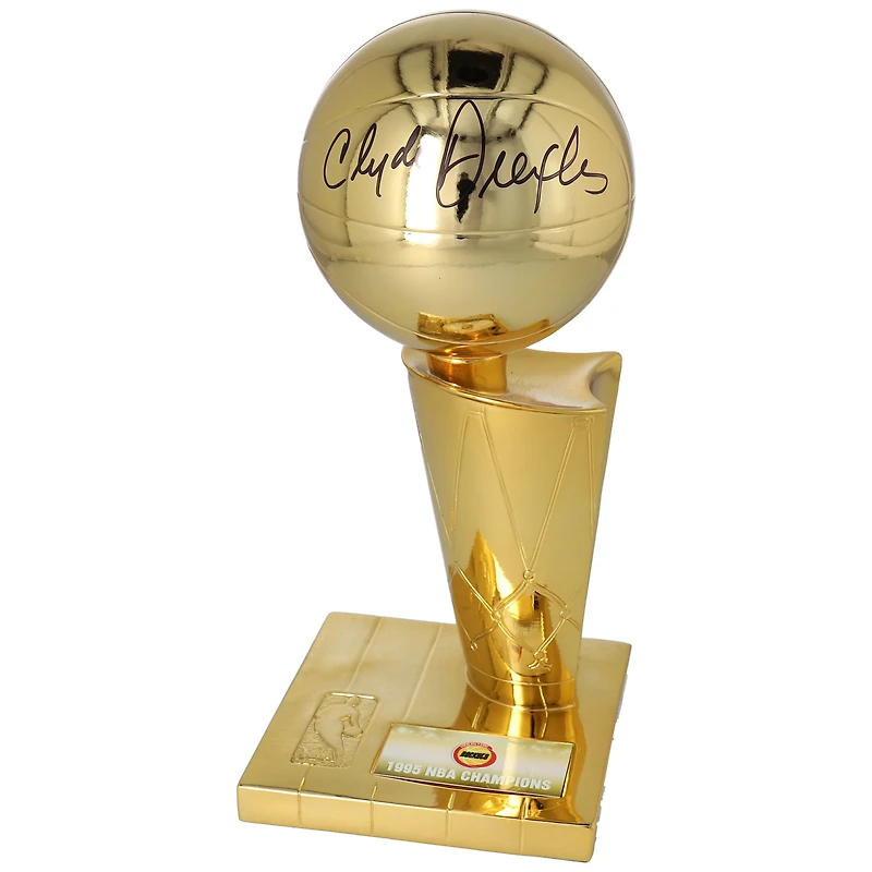 Clyde Drexler Houston Rockets Autographed 1995 NBA Finals Champions 12" Replica Larry O'Brien Trophy with Sublimated Plate