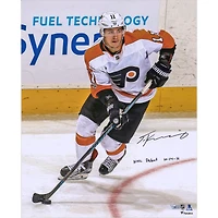 Travis Konecny Philadelphia Flyers Autographed 16" x 20" White Jersey Skating Photograph with "NHL Debut 10-14-16" Inscription