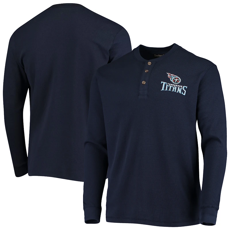 Men's Dunbrooke Navy Tennessee Titans Logo Maverick Thermal Henley Long Sleeve T-Shirt