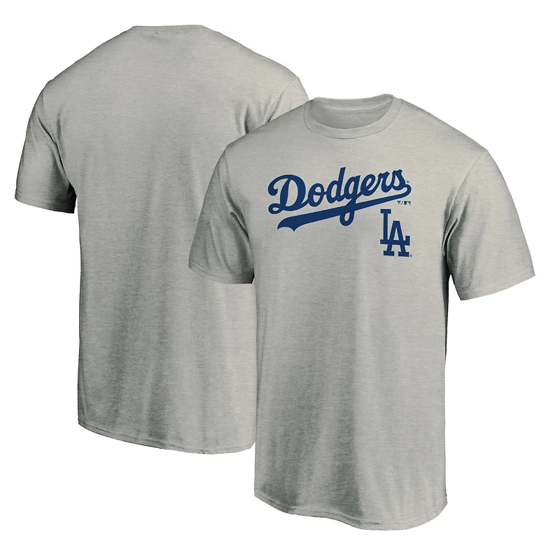 Men's Fanatics Heathered Gray Los Angeles Dodgers Team Logo Lockup T-Shirt