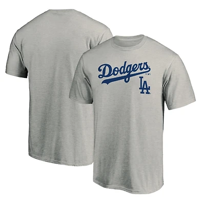 Men's Fanatics Heathered Gray Los Angeles Dodgers Team Logo Lockup T-Shirt