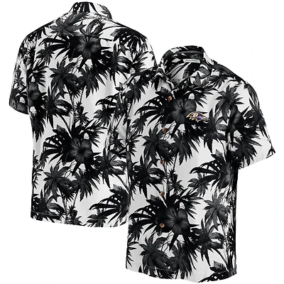 Men's Tommy Bahama Black Baltimore Ravens Sport Harbor Island Hibiscus Camp Button-Up Shirt