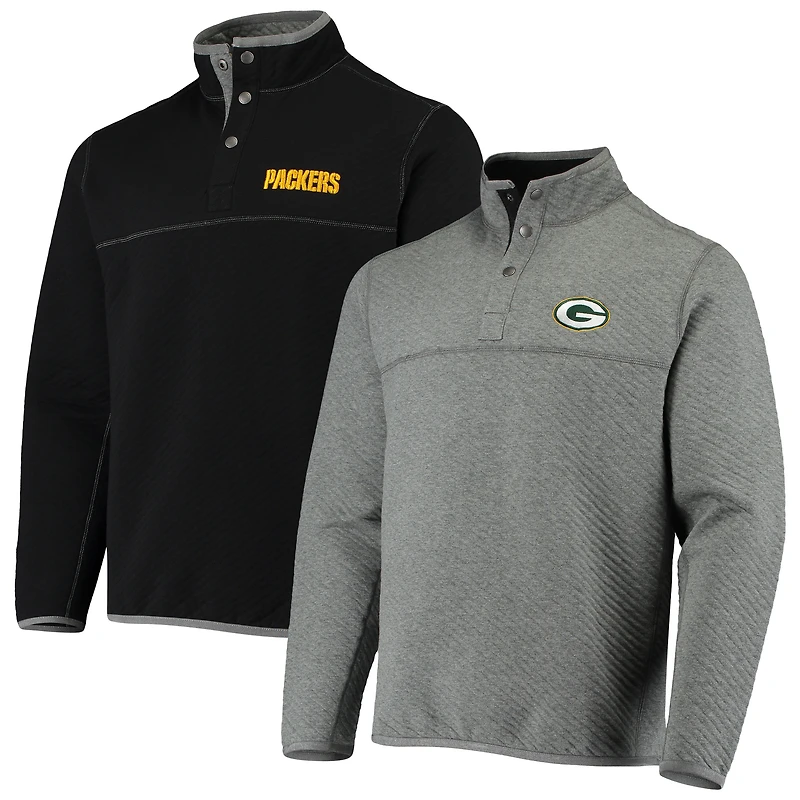 Men's Tommy Bahama Gray/Black Green Bay Packers Quilt to Last Reversible Tri-Blend Pullover Sweater