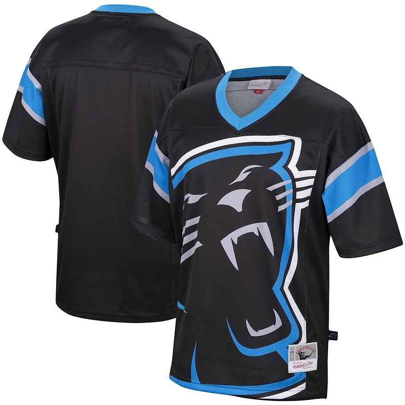 Men's Mitchell & Ness Black Carolina Panthers Big Face Historic Logo V-Neck T-Shirt
