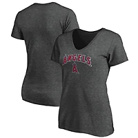 Women's Heathered Charcoal Los Angeles Angels Team Logo Lockup V-Neck T-Shirt