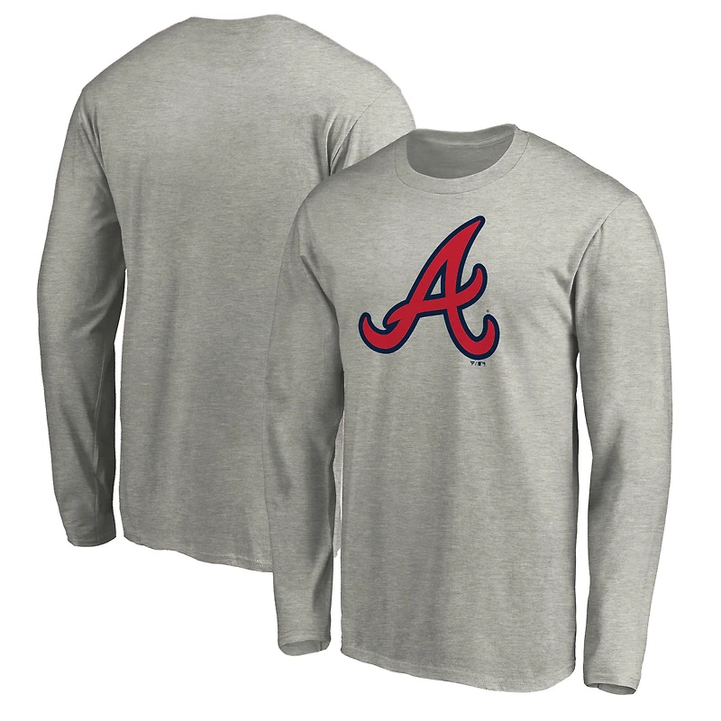 Men's Heather Gray Atlanta Braves Official Team Logo Long Sleeve T-Shirt