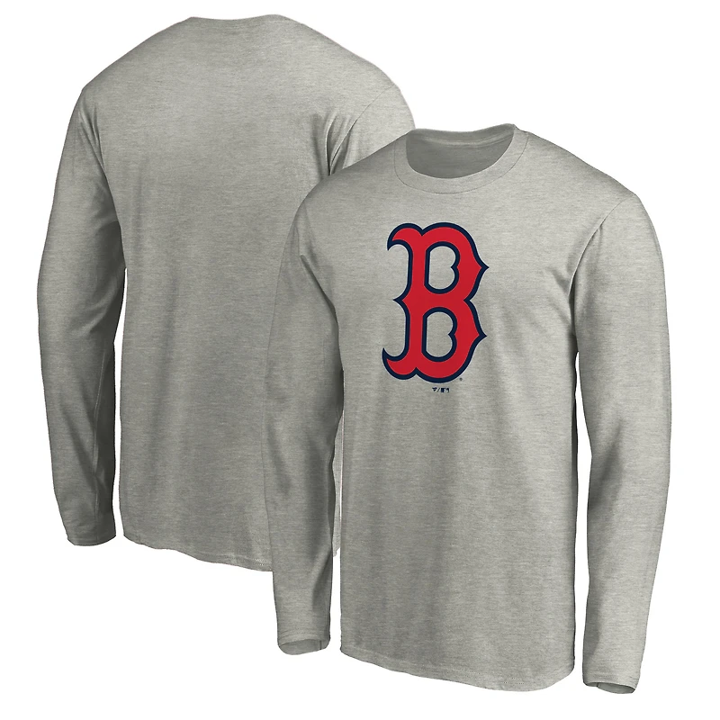 Men's Heather Gray Boston Red Sox Official Team Logo Long Sleeve T-Shirt