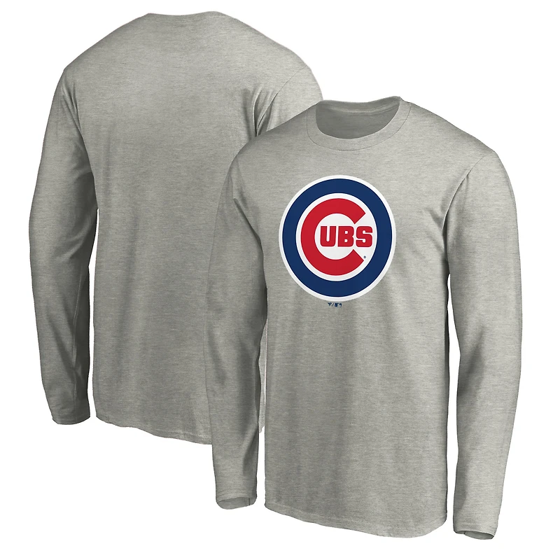 Men's Heather Gray Chicago Cubs Official Team Logo Long Sleeve T-Shirt
