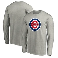 Men's Heather Gray Chicago Cubs Official Team Logo Long Sleeve T-Shirt