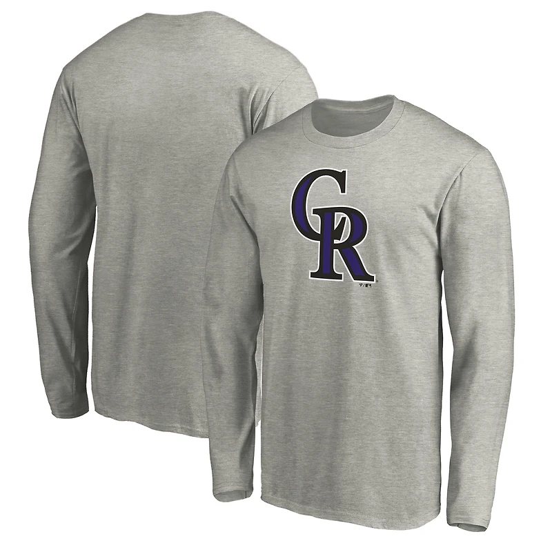 Men's Heather Gray Colorado Rockies Official Team Logo Long Sleeve T-Shirt