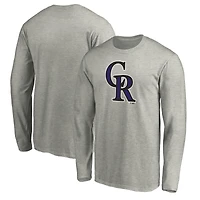 Men's Heather Gray Colorado Rockies Official Team Logo Long Sleeve T-Shirt