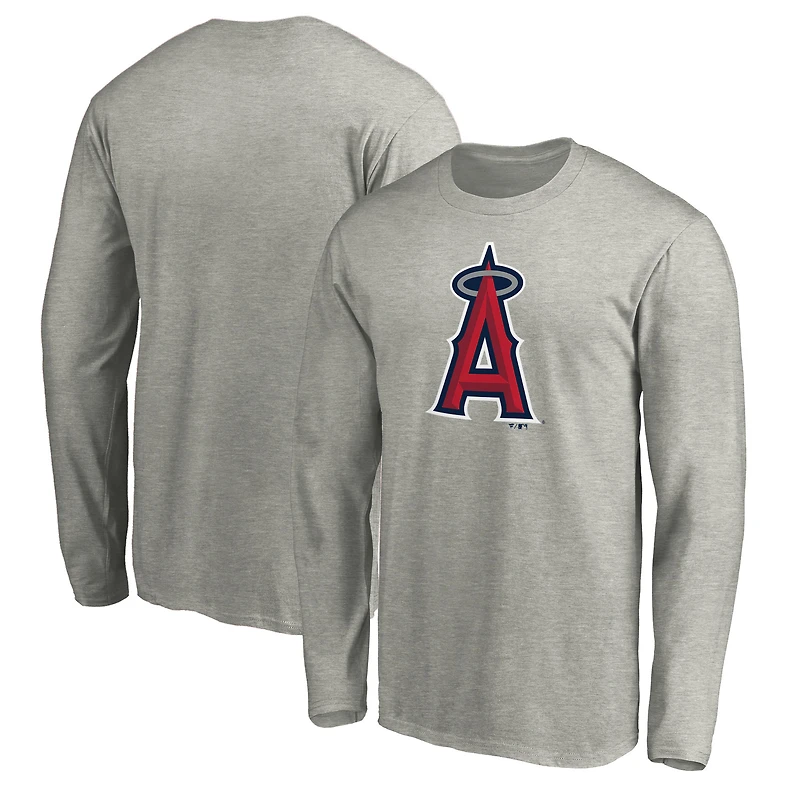 Men's Heather Gray Los Angeles Angels Official Team Logo Long Sleeve T-Shirt