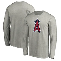 Men's Heather Gray Los Angeles Angels Official Team Logo Long Sleeve T-Shirt