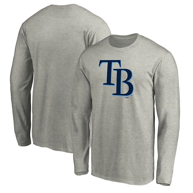 Men's Heather Gray Tampa Bay Rays Official Team Logo Long Sleeve T-Shirt
