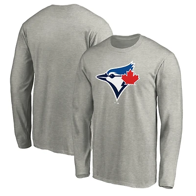 Men's Heather Gray Toronto Blue Jays Official Team Logo Long Sleeve T-Shirt