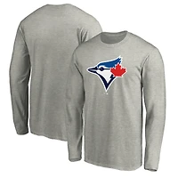 Men's Heather Gray Toronto Blue Jays Official Team Logo Long Sleeve T-Shirt