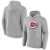 Men's Heather Gray Cincinnati Reds Official Logo Fitted Pullover Hoodie