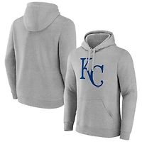 Men's Heather Gray Kansas City Royals Official Logo Fitted Pullover Hoodie