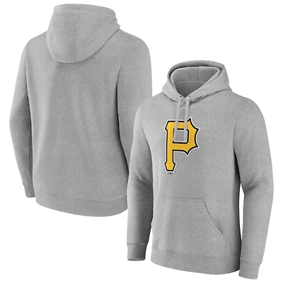 Men's Heather Gray Pittsburgh Pirates Official Logo Fitted Pullover Hoodie
