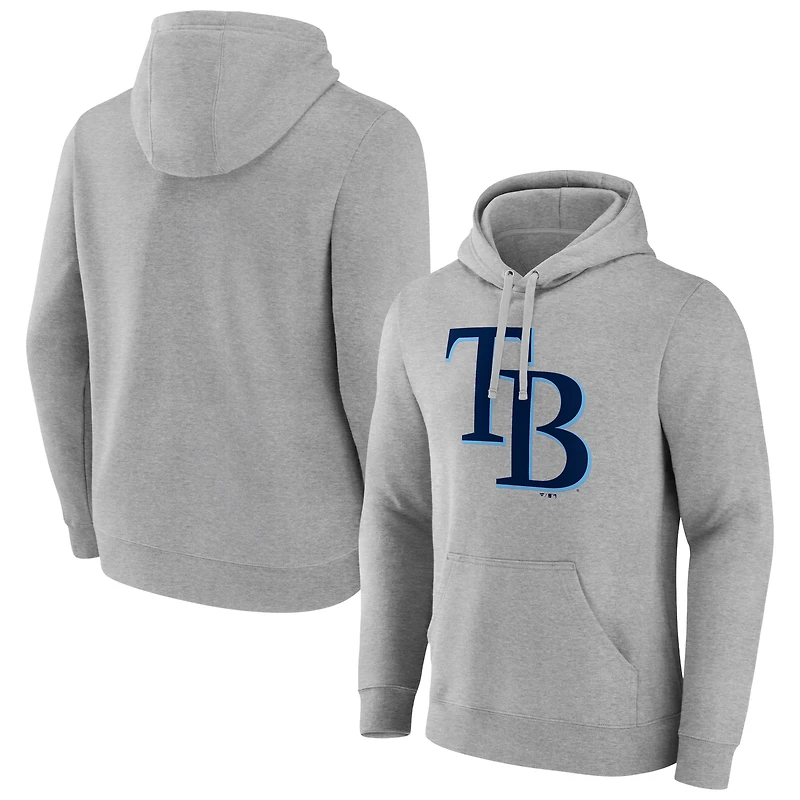 Men's Heather Gray Tampa Bay Rays Official Logo Fitted Pullover Hoodie
