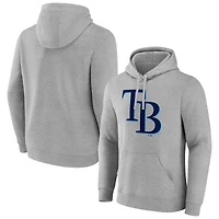 Men's Heather Gray Tampa Bay Rays Official Logo Fitted Pullover Hoodie