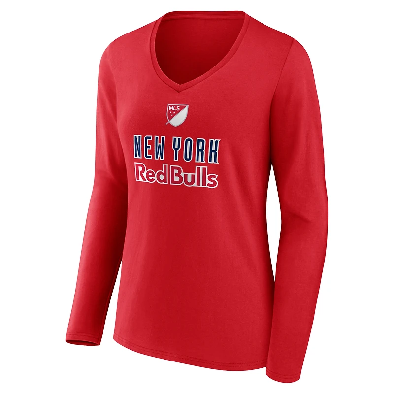 Women's Fanatics Red New York Red Bulls Shielded Long Sleeve V-Neck T-Shirt