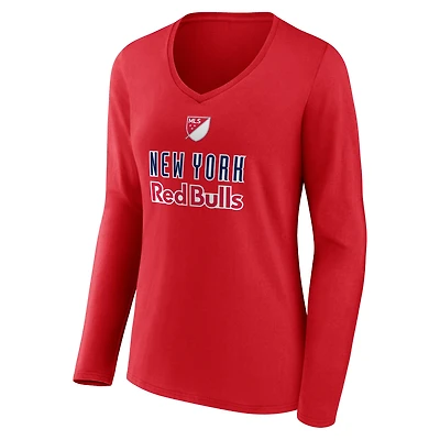 Women's Fanatics Red New York Red Bulls Shielded Long Sleeve V-Neck T-Shirt