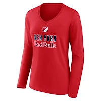 Women's Fanatics Red New York Red Bulls Shielded Long Sleeve V-Neck T-Shirt