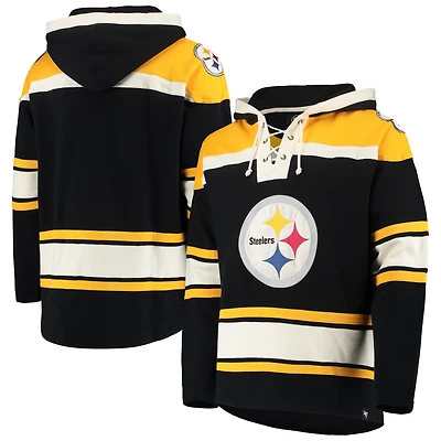 Men's '47 Black/Gold Pittsburgh Steelers Lacer V-Neck Pullover Hoodie