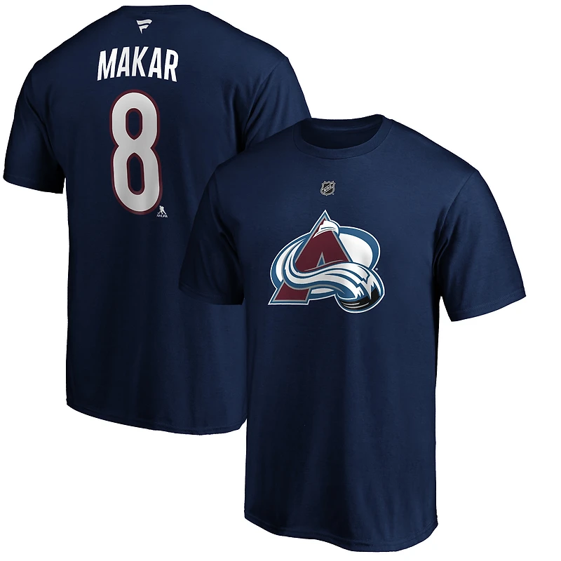 Men's Fanatics Cale Makar Navy Colorado Avalanche Authentic Stack Name & Number Team T-Shirt