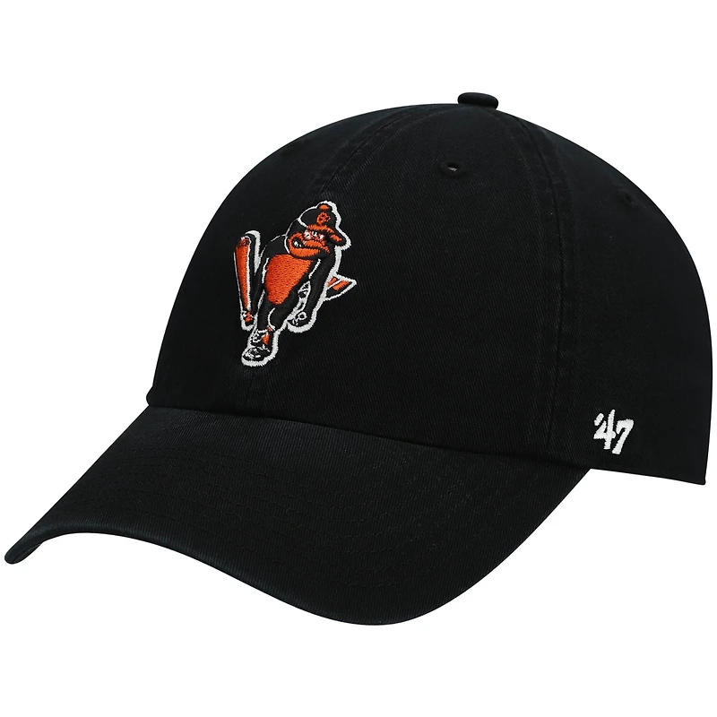 Men's '47 Black Baltimore Orioles Logo Cooperstown Collection Clean Up Adjustable Hat