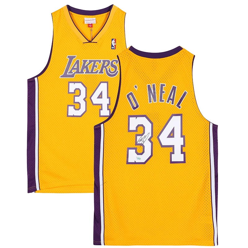 Shaquille O'Neal Los Angeles Lakers Autographed Gold Mitchell and Ness 1999-00 Harwood Classic Swingman Jersey