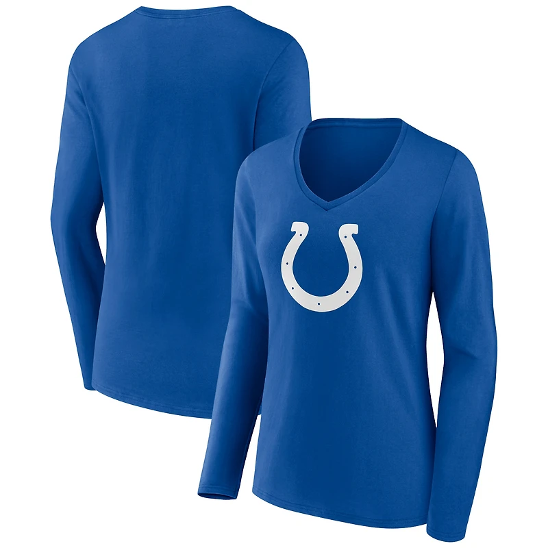 Women's Royal Indianapolis Colts Primary Team Logo Long Sleeve V-Neck T-Shirt