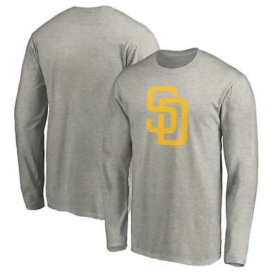 Men's Heather Gray San Diego Padres Official Team Logo Long Sleeve T-Shirt
