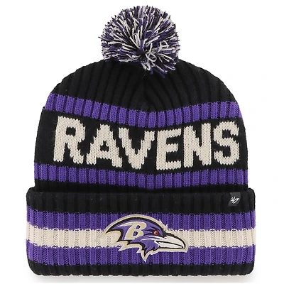 Men's '47 Black/Purple Baltimore Ravens Bering Cuffed Knit Hat with Pom