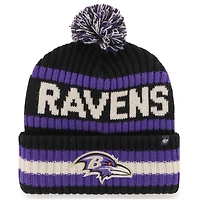 Men's '47 Black/Purple Baltimore Ravens Bering Cuffed Knit Hat with Pom