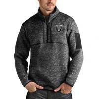 Men's Antigua Heather Black Las Vegas Raiders Team Fortune Quarter-Zip Pullover Jacket
