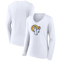 Women's White Los Angeles Rams Primary Team Logo Long Sleeve V-Neck T-Shirt
