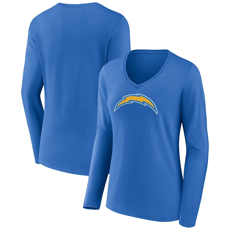 Women's Powder Blue Los Angeles Chargers Primary Team Logo Long Sleeve V-Neck T-Shirt