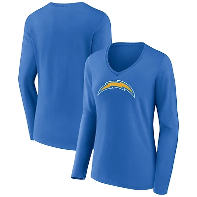 Women's Powder Blue Los Angeles Chargers Primary Team Logo Long Sleeve V-Neck T-Shirt