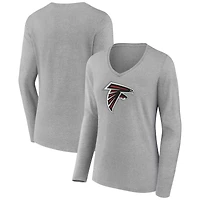 Women's Heather Gray Atlanta Falcons Primary Team Logo Long Sleeve V-Neck T-Shirt